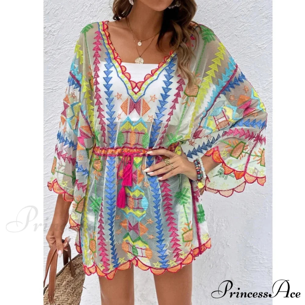 Low-cut Tunic Lace Bohemian Mini Beach Cover up