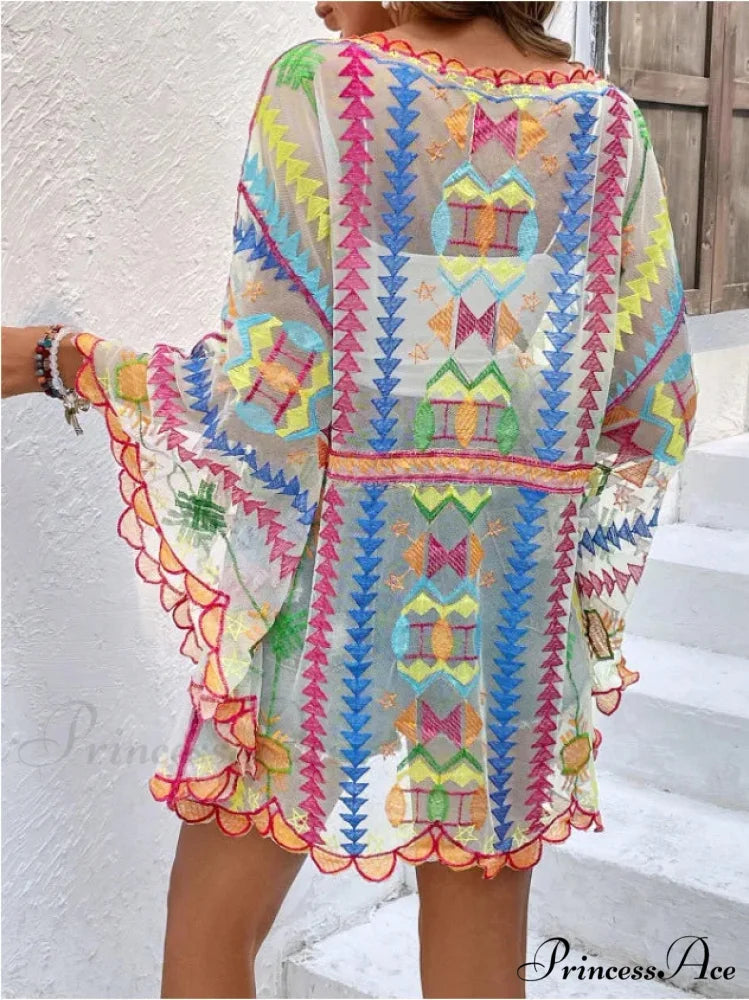 Low-cut Tunic Lace Bohemian Mini Beach Cover up