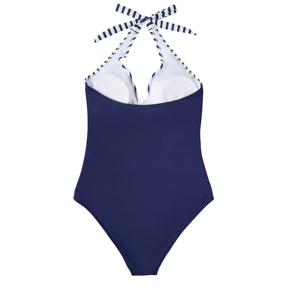 Print Wrap Halter Ruched One Piece Swimsuit