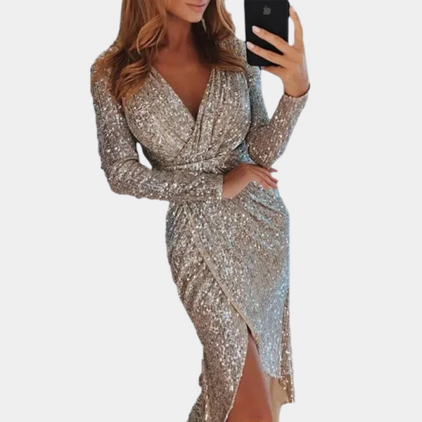 Sequin Wrap Long Sleeve Homecoming Dress