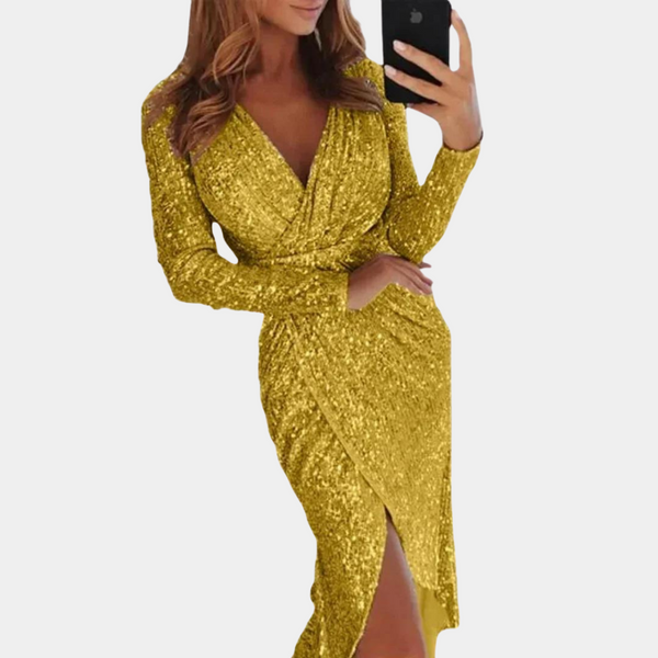 Sequin Wrap Long Sleeve Homecoming Dress