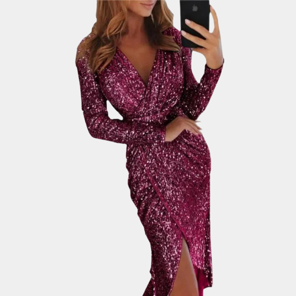 Sequin Wrap Long Sleeve Homecoming Dress