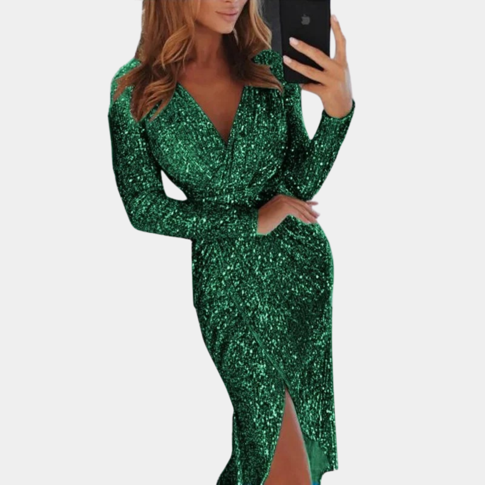 Sequin Wrap Long Sleeve Homecoming Dress