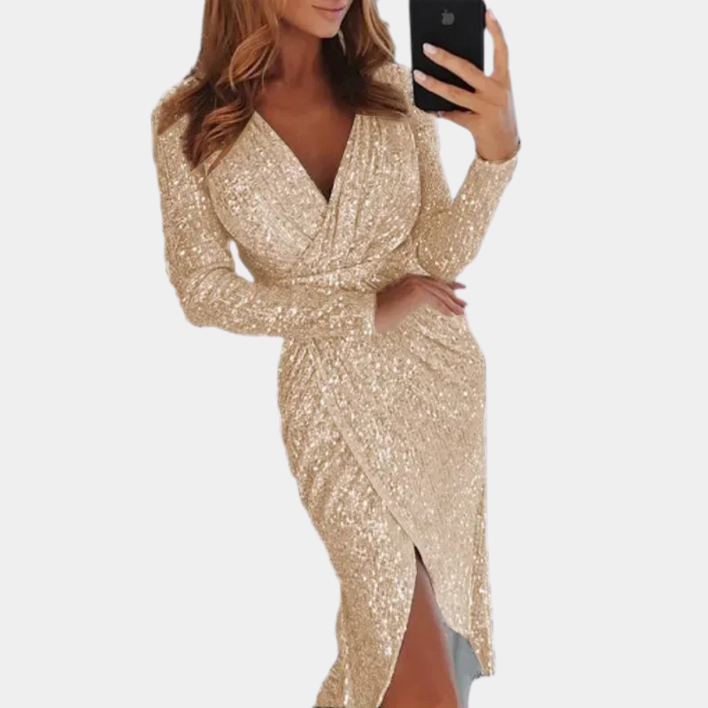 Sequin Wrap Long Sleeve Homecoming Dress
