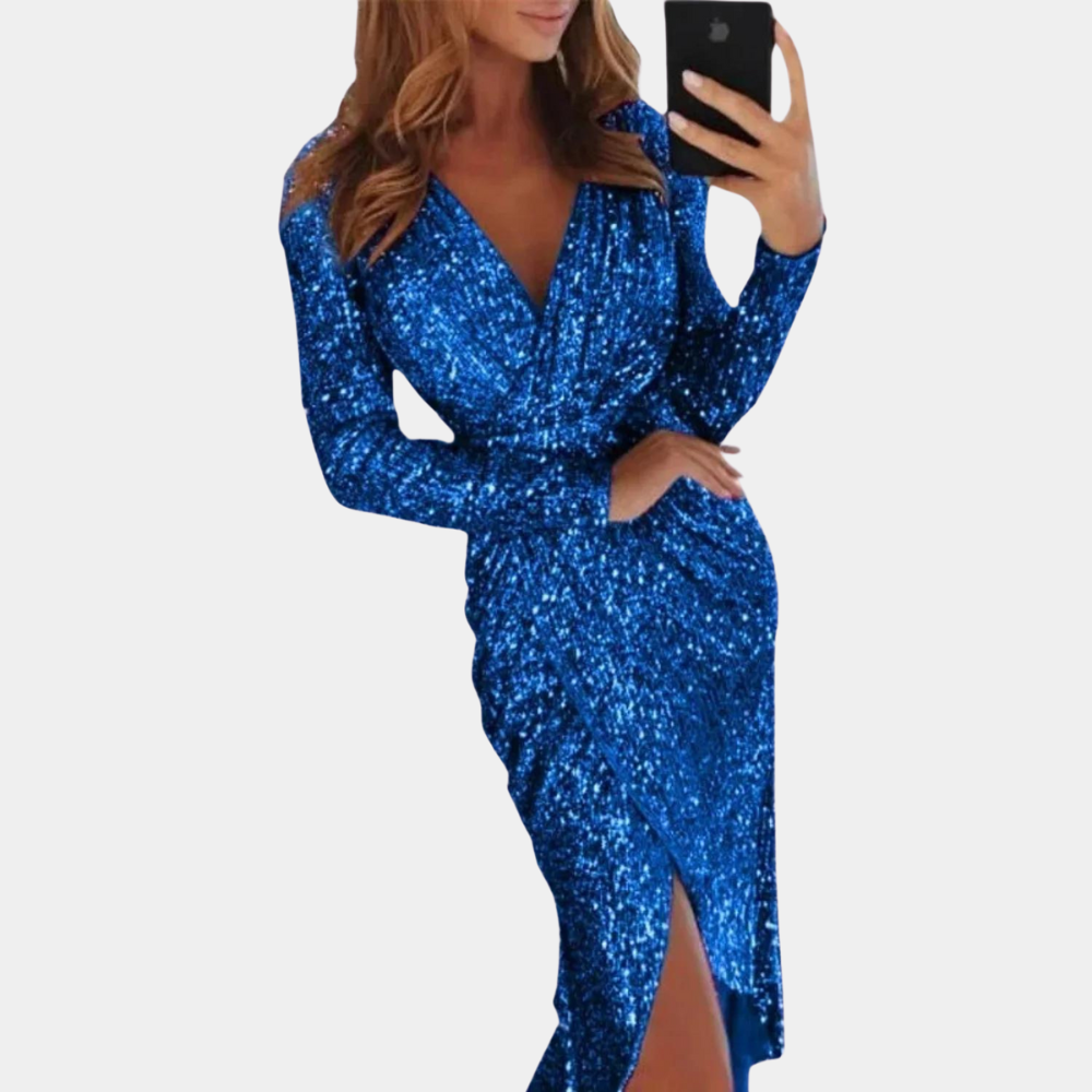 Sequin Wrap Long Sleeve Homecoming Dress