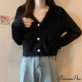 Luminous Sleeve V-Neck Monochrome Button-Up Knit Cardigan Coat