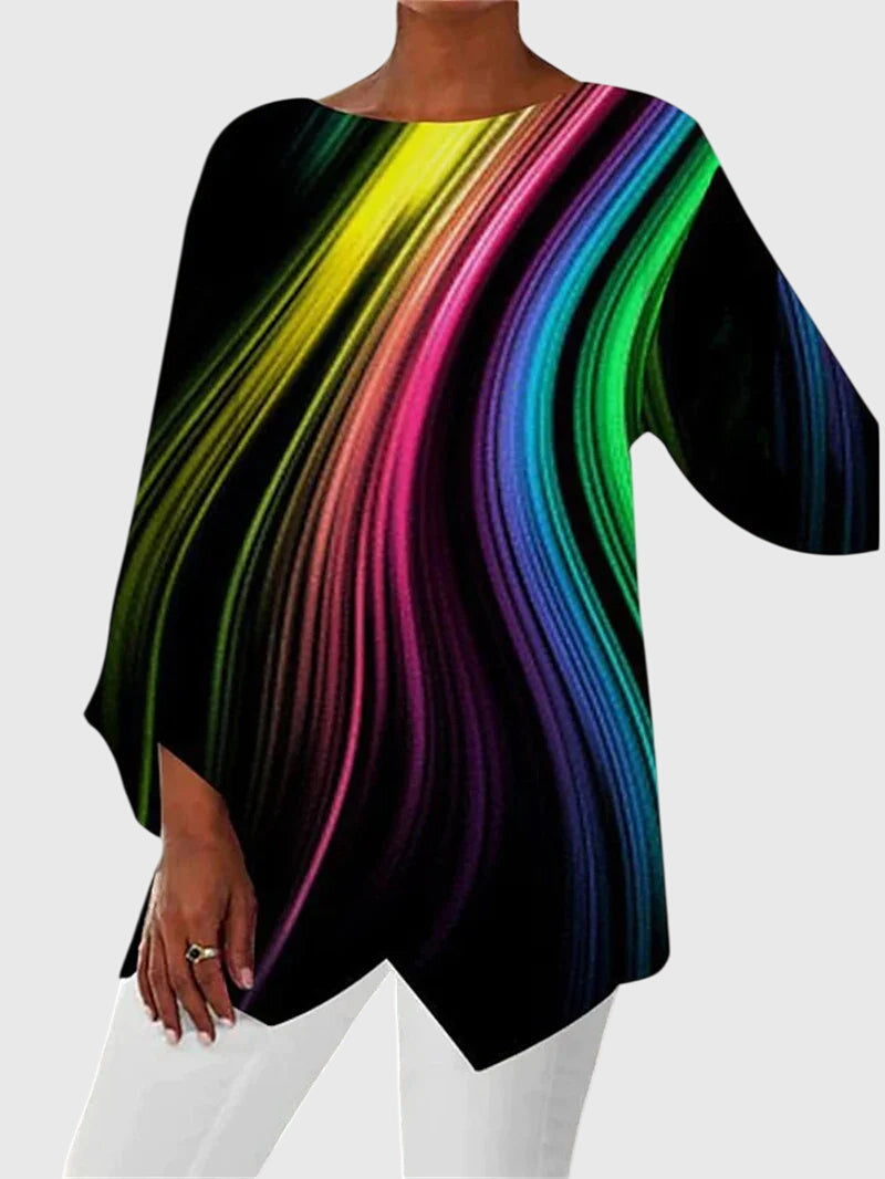 Glitter Butterfly Print Asymmetric Hem Long Sleeve Top
