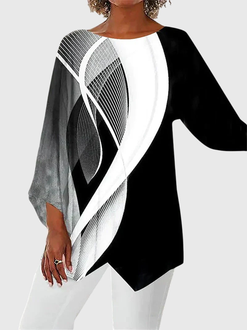 Glitter Butterfly Print Asymmetric Hem Long Sleeve Top