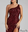 Woman wearing One-Shoulder Sequin Formal Gown from Hicosy