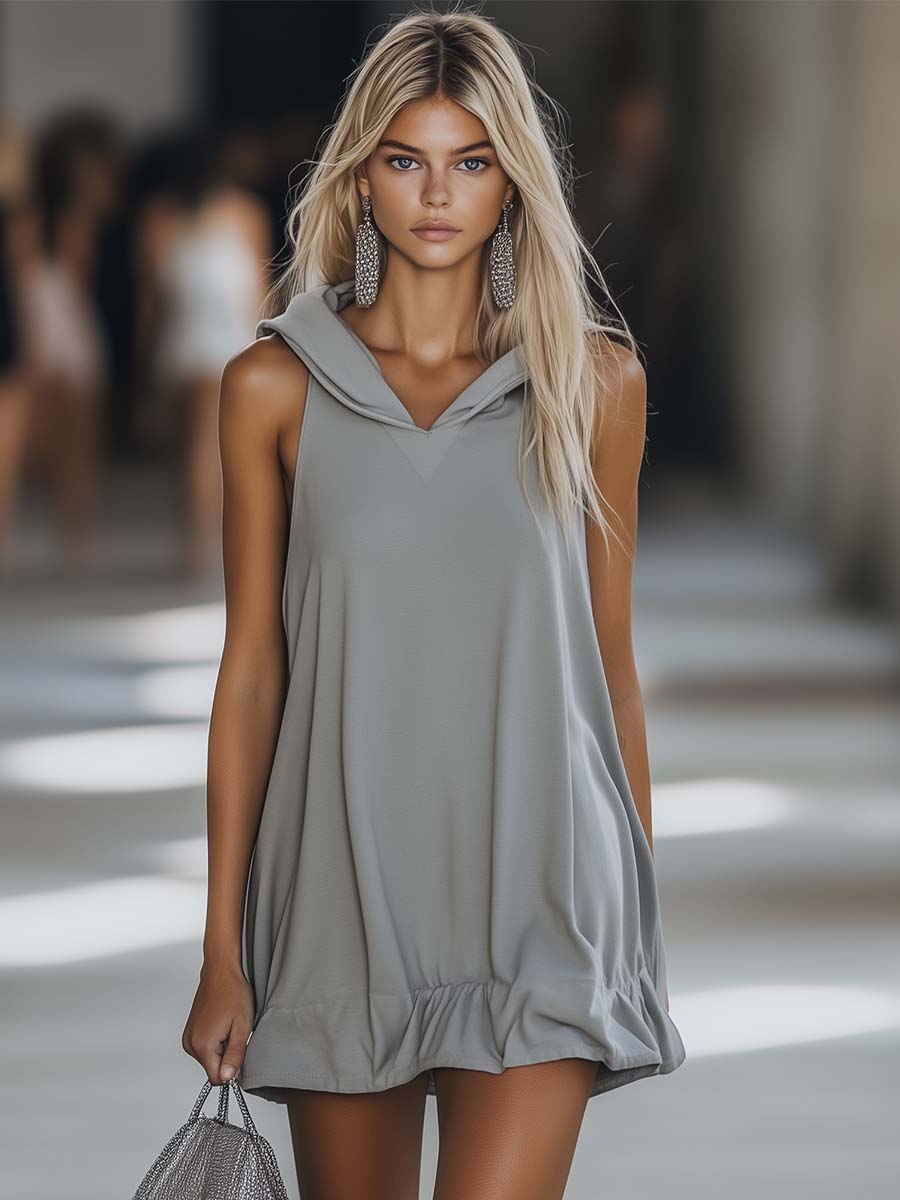 Sleeveless Hooded Ruffle Hem Swing Mini Dress