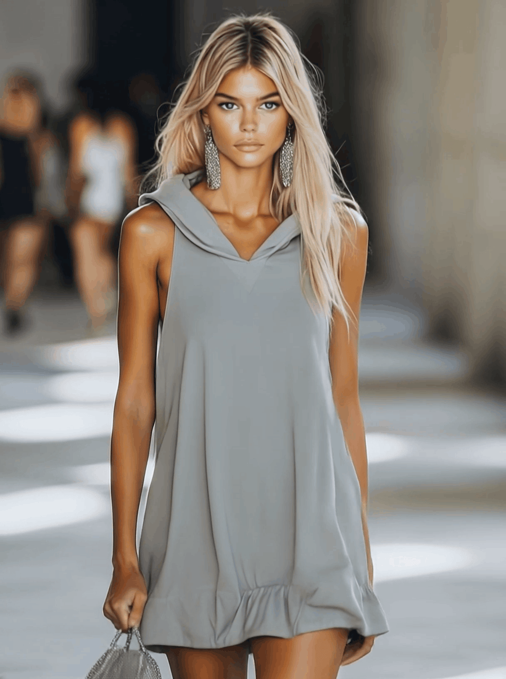 Sleeveless Hooded Ruffle Hem Swing Mini Dress