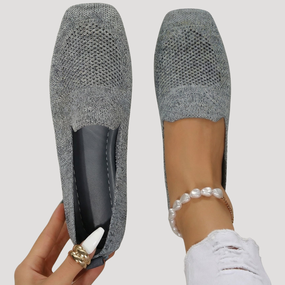 Square Toe Breathable Knit Slip On Ballet Flat