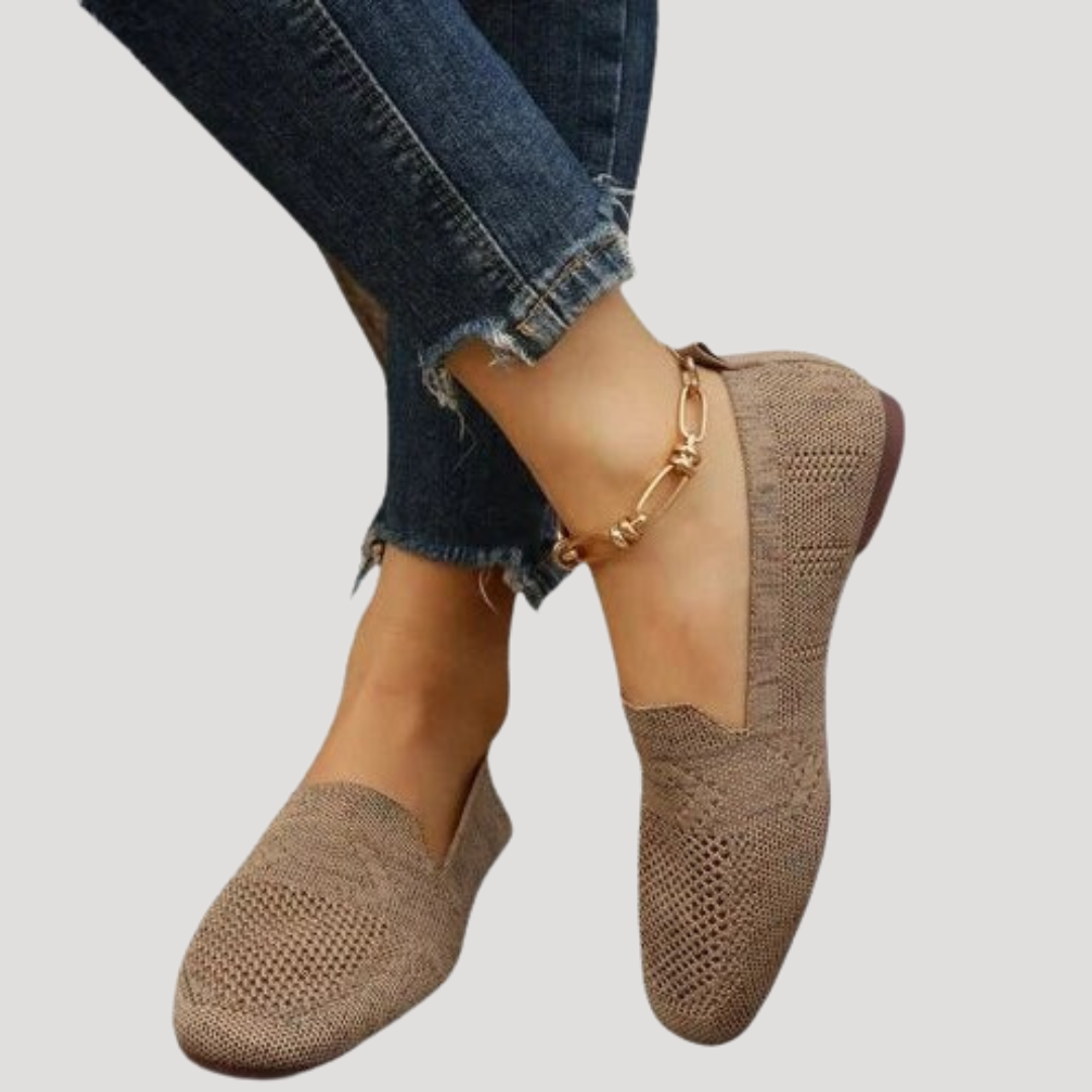 Square Toe Breathable Knit Slip On Ballet Flat