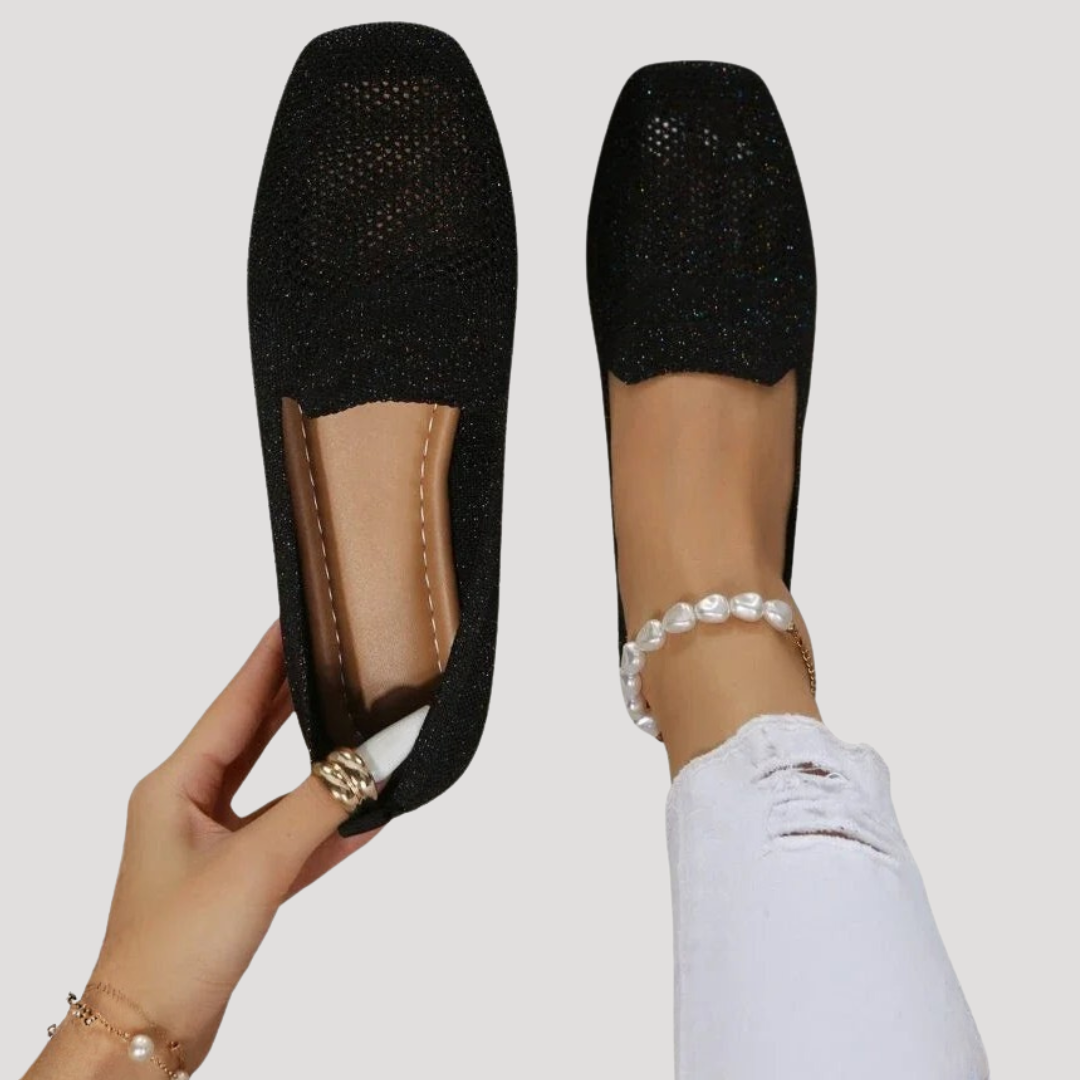 Square Toe Breathable Knit Slip On Ballet Flat