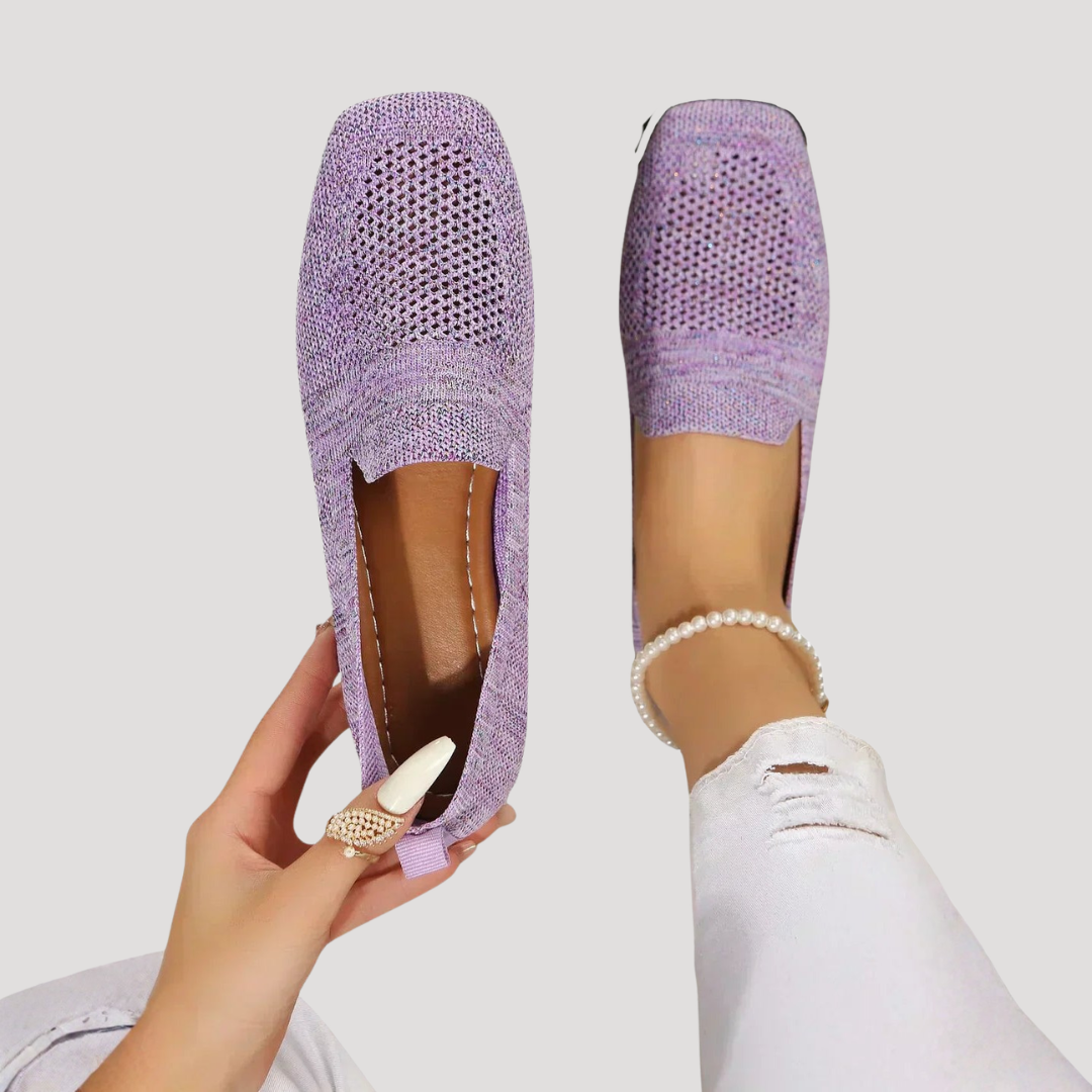 Square Toe Breathable Knit Slip On Ballet Flat