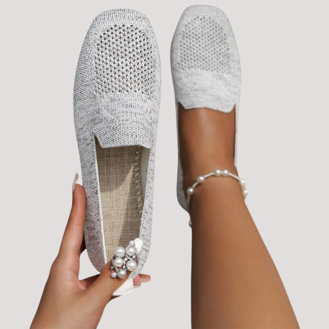 Square Toe Breathable Knit Slip On Ballet Flat