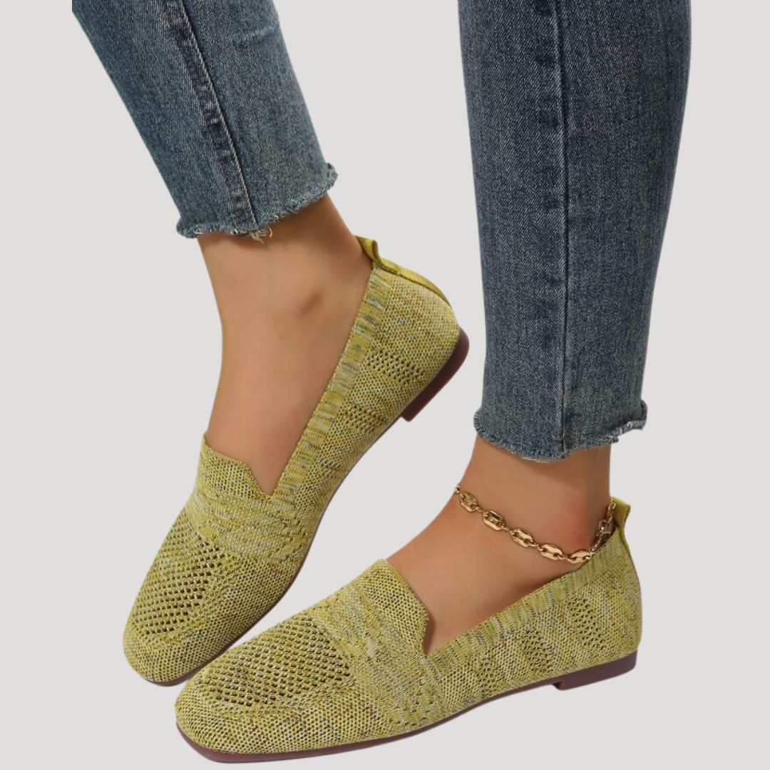 Square Toe Breathable Knit Slip On Ballet Flat