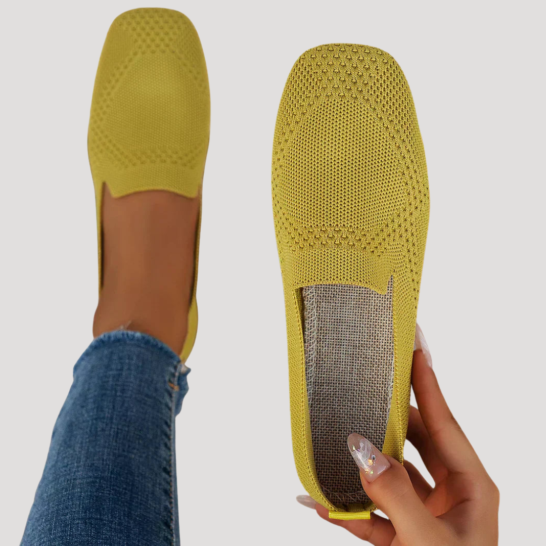 Square Toe Breathable Knit Slip On Ballet Flat