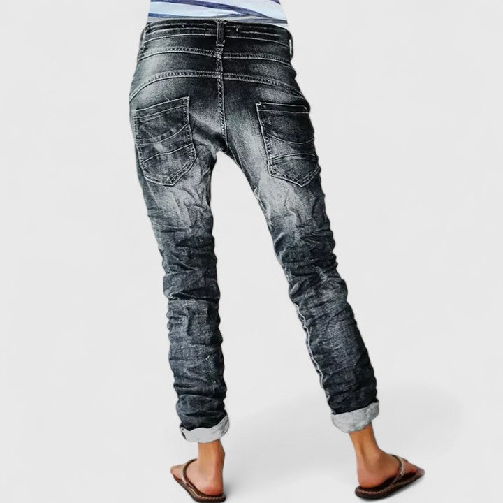 Acid Wash Contrast Stitch Button Fly Skinny Jean