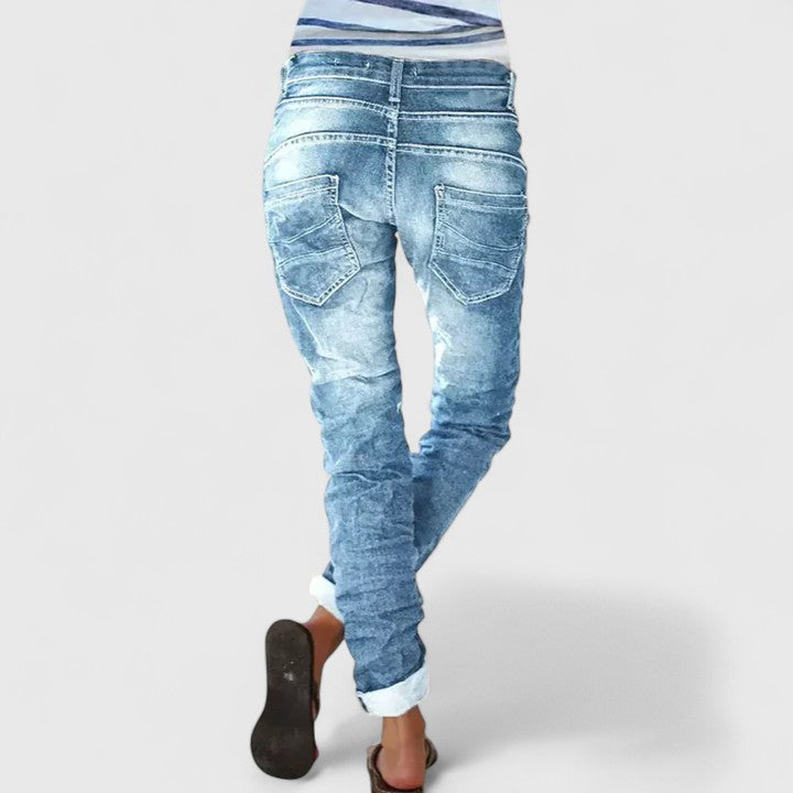 Acid Wash Contrast Stitch Button Fly Skinny Jean