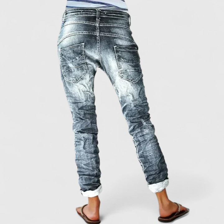 Acid Wash Contrast Stitch Button Fly Skinny Jean