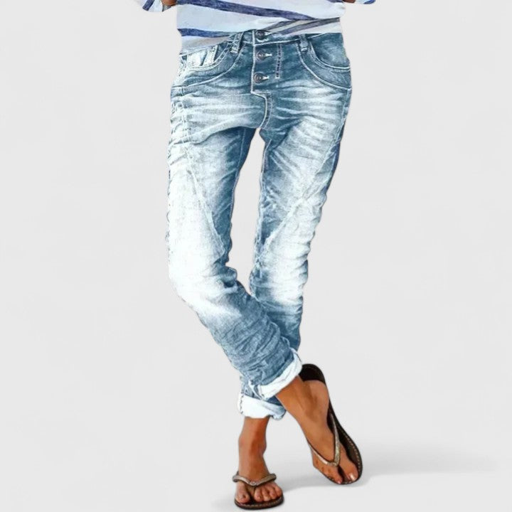 Acid Wash Contrast Stitch Button Fly Skinny Jean