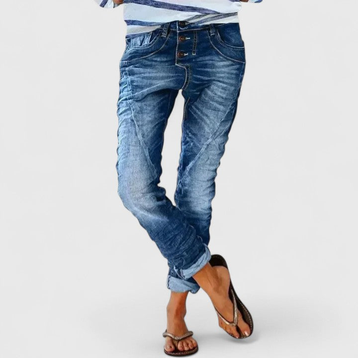 Acid Wash Contrast Stitch Button Fly Skinny Jean