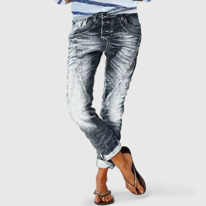 Acid Wash Contrast Stitch Button Fly Skinny Jean