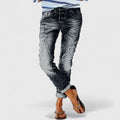 Acid Wash Contrast Stitch Button Fly Skinny Jean