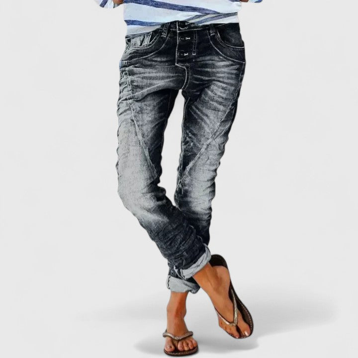 Acid Wash Contrast Stitch Button Fly Skinny Jean