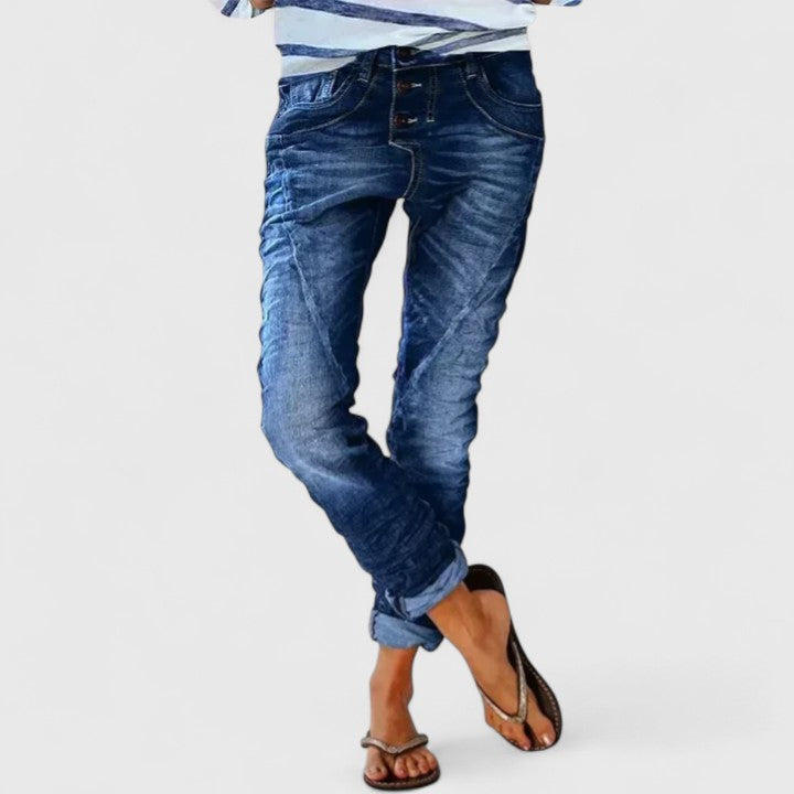 Acid Wash Contrast Stitch Button Fly Skinny Jean