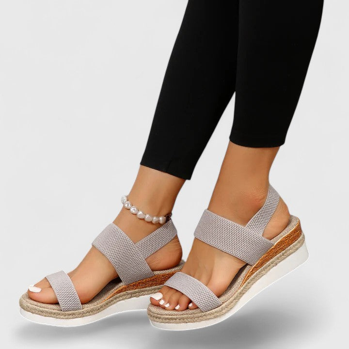 Elastic Knit Strap Espadrille Slingback Platform Wedge Sandal