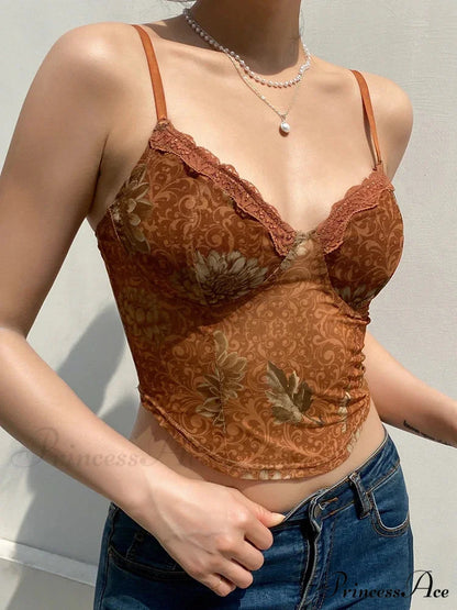 Mesh Botanical Retro Aesthetic Y2K Crop Top