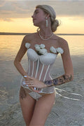 Sheer mesh cup lace-up slim bustier corset styled by Hicosy