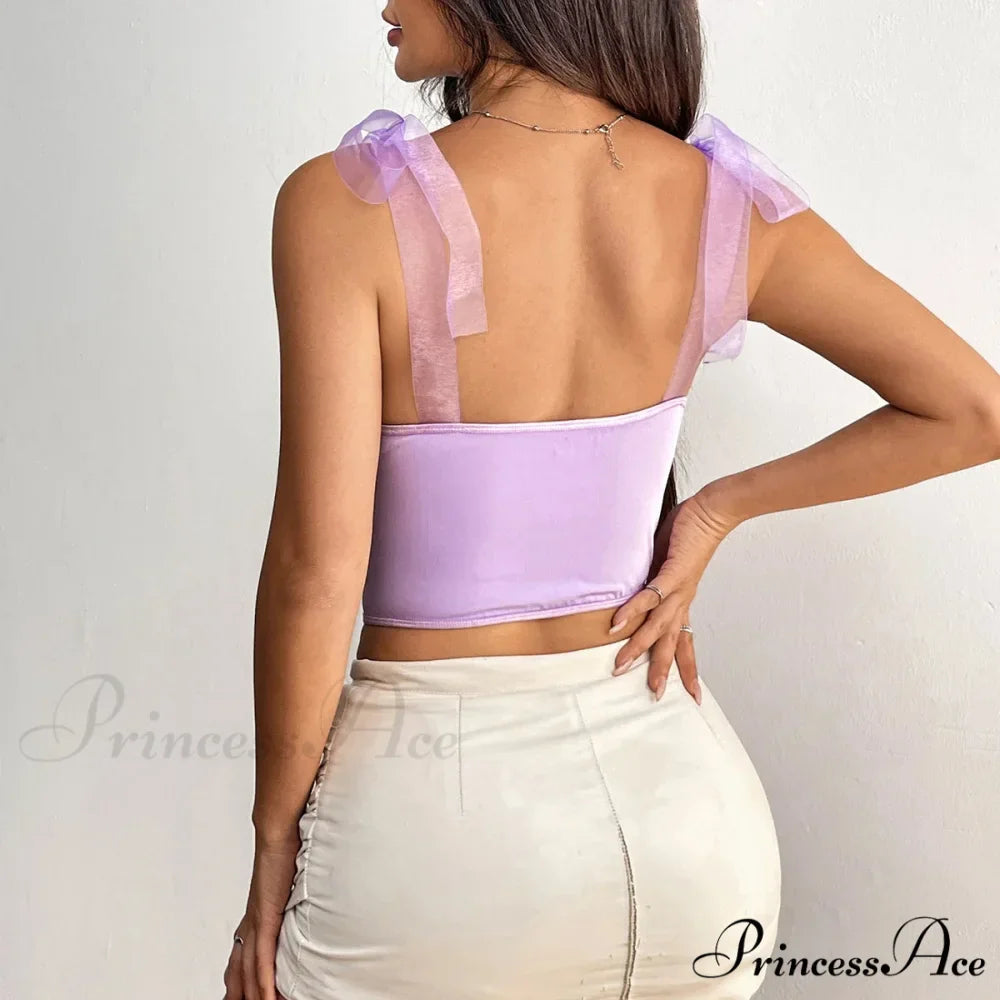 Mesh Ribbon Net Fishbone Corset Top