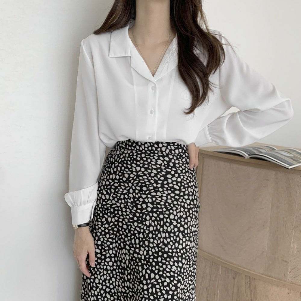 Stylish Lantern Sleeve Suit Collar Baggy Office Blouse