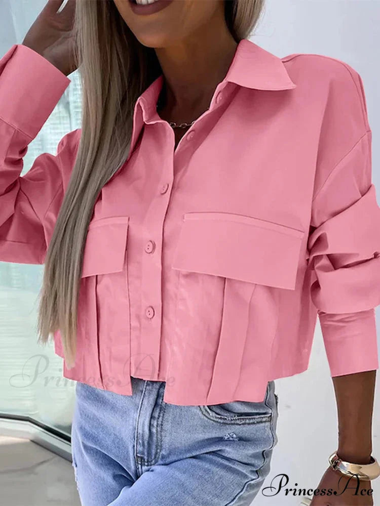 Monochrome Extended Sleeve Collared Work Blouse
