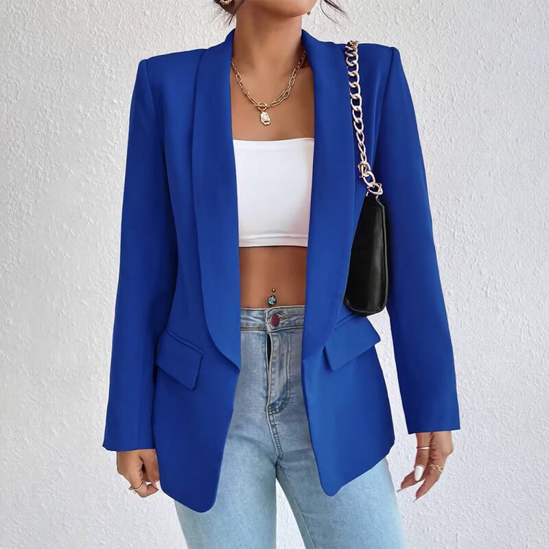 Open Front Shawl Collar Welt Pocket Longline Blazer