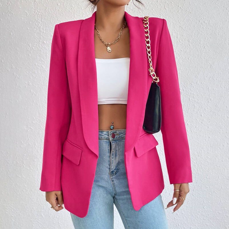 Open Front Shawl Collar Welt Pocket Longline Blazer