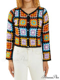 Multihued Y2K Baggy Crochet Knit Cardigan