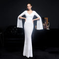 Woman wearing Open-Sleeve Sequined Mermaid Formal Gown from Hicosy