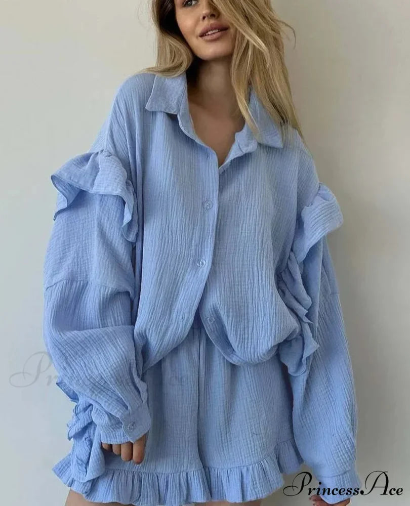 Cotton collar frilled blouse workplace two-piece from Hicosy
