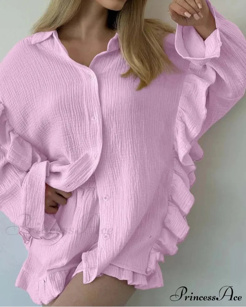 Cotton collar frilled blouse workplace two-piece from Hicosy — view 2