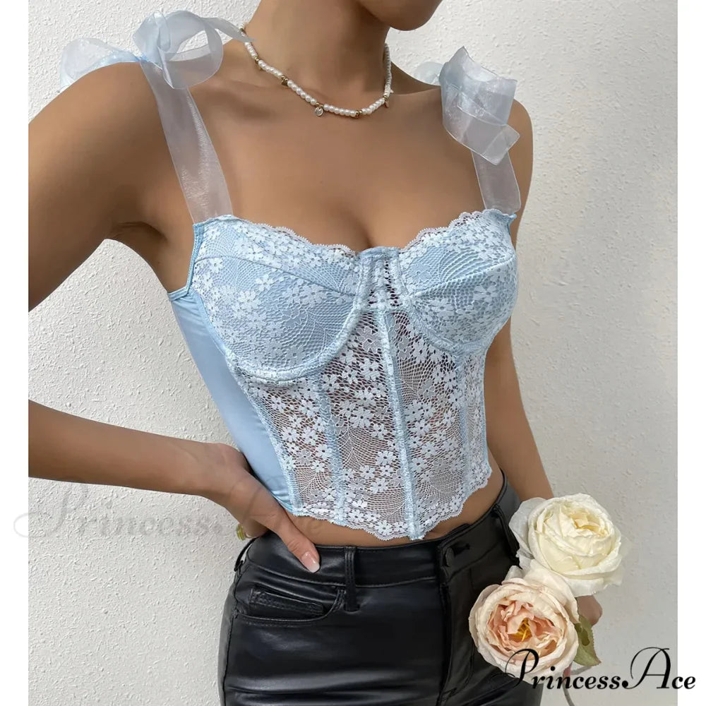 Net Bow Flower Corset Fishbone Crop Top