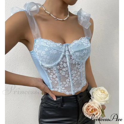 Net Bow Flower Corset Fishbone Crop Top