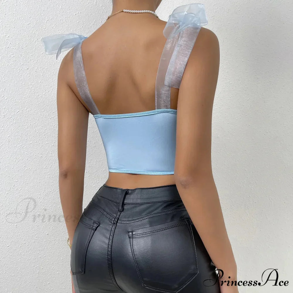Net Bow Flower Corset Fishbone Crop Top