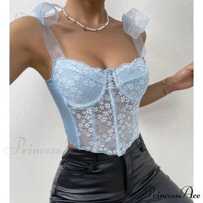 Net Bow Flower Corset Fishbone Crop Top