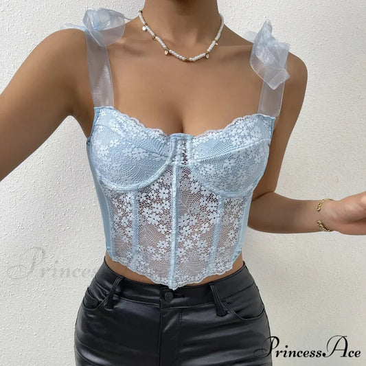 Net Bow Flower Corset Fishbone Crop Top