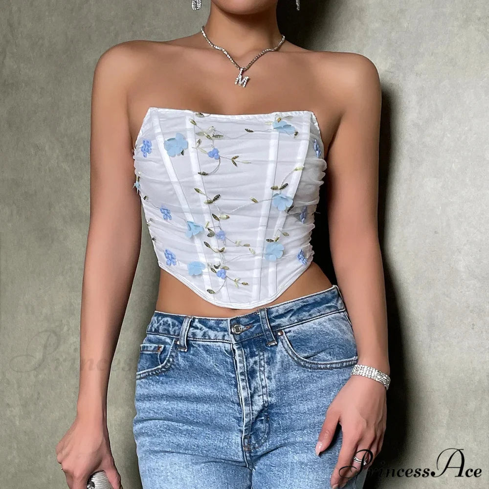 Net Urban Fashion Fishbone Flower Short Top