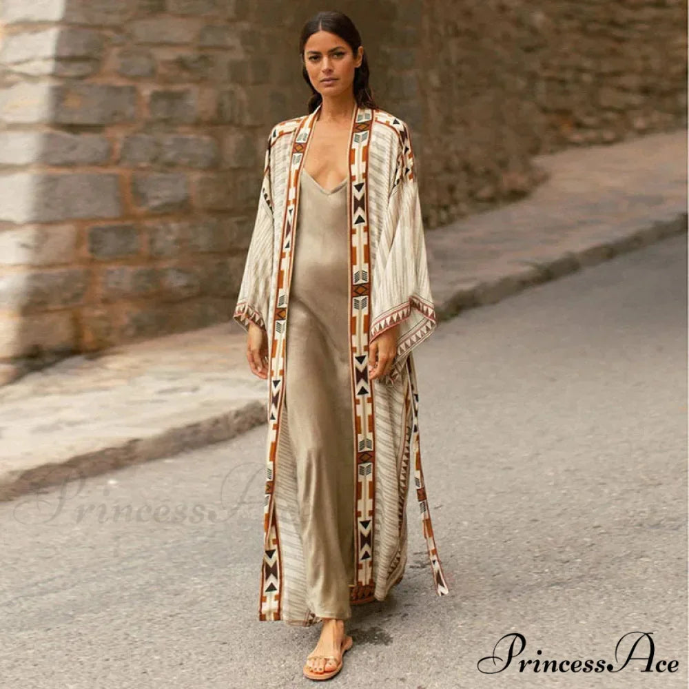 Orange Flowery Cotton Kimono Beach Cover up Bohemian
